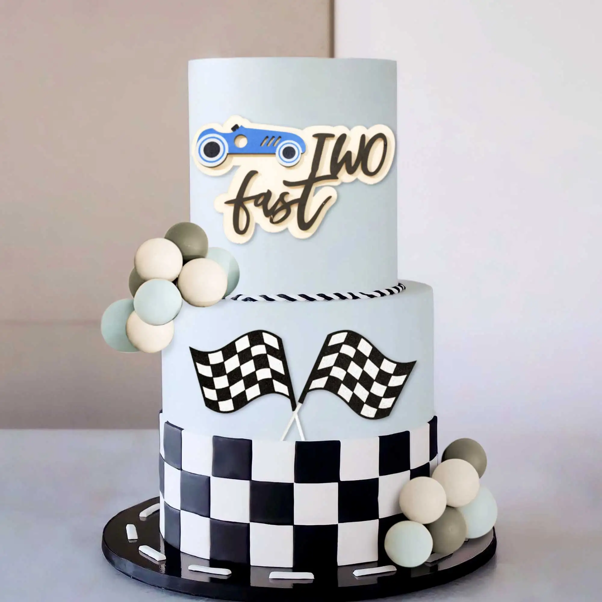 LaVenty Two Fast Cake Topper Rennwagen Geburtstagsdekorationen Partyzubehör für Rennwagen, karierte Flagge, Geburtstagsparty-Zubehör – Detail 5