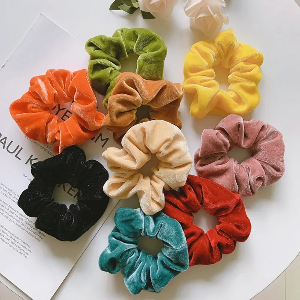 Colorful Hair Scrunchies Women Vintage Velvet Solid Color Hair Band for Girls Ponytail Holder Rubber Bands Hair Ties Accessories