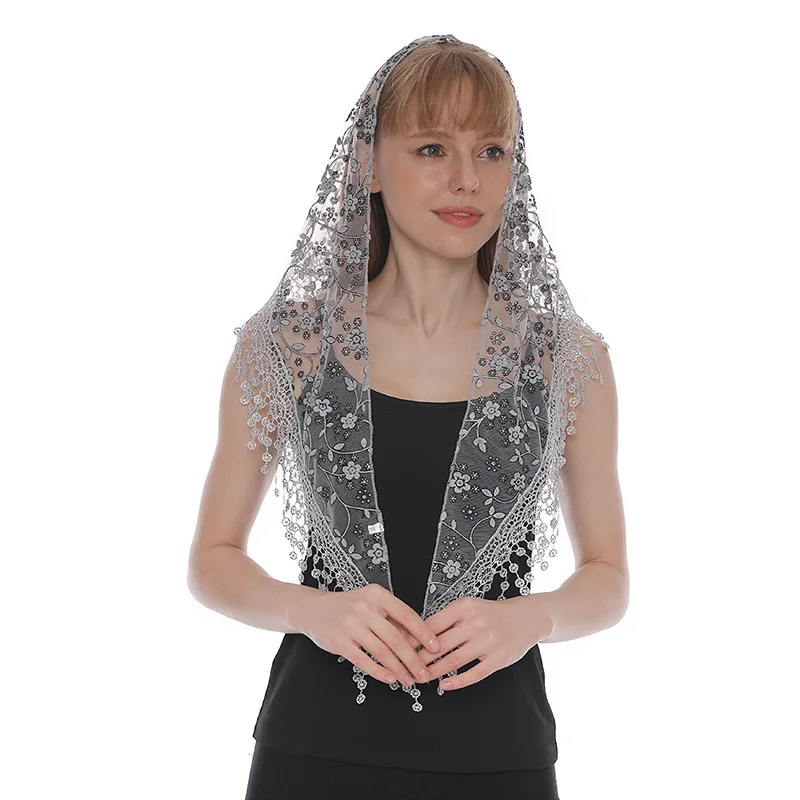 

Autumn Floral Lace Triangle Veil Classic Breathable Hollow Solid Color Women's Triangle Towel Bonnet Hijab Undercap Headbands