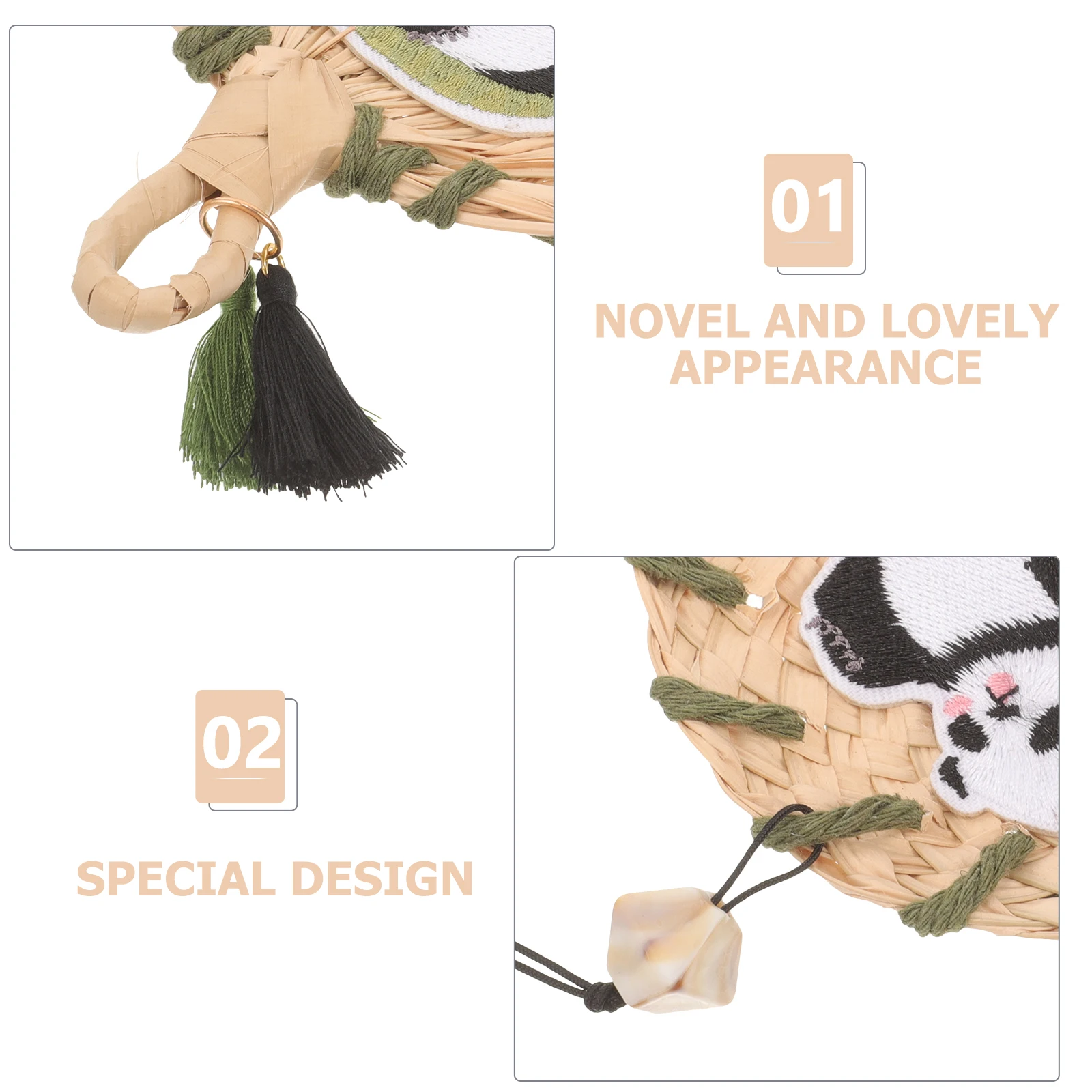 

Cute Panda Car Hanging Ornament Fan Shape Aesthetic Rearview Mirror Pendant Car Decoration Accessories For Key Bag Summer