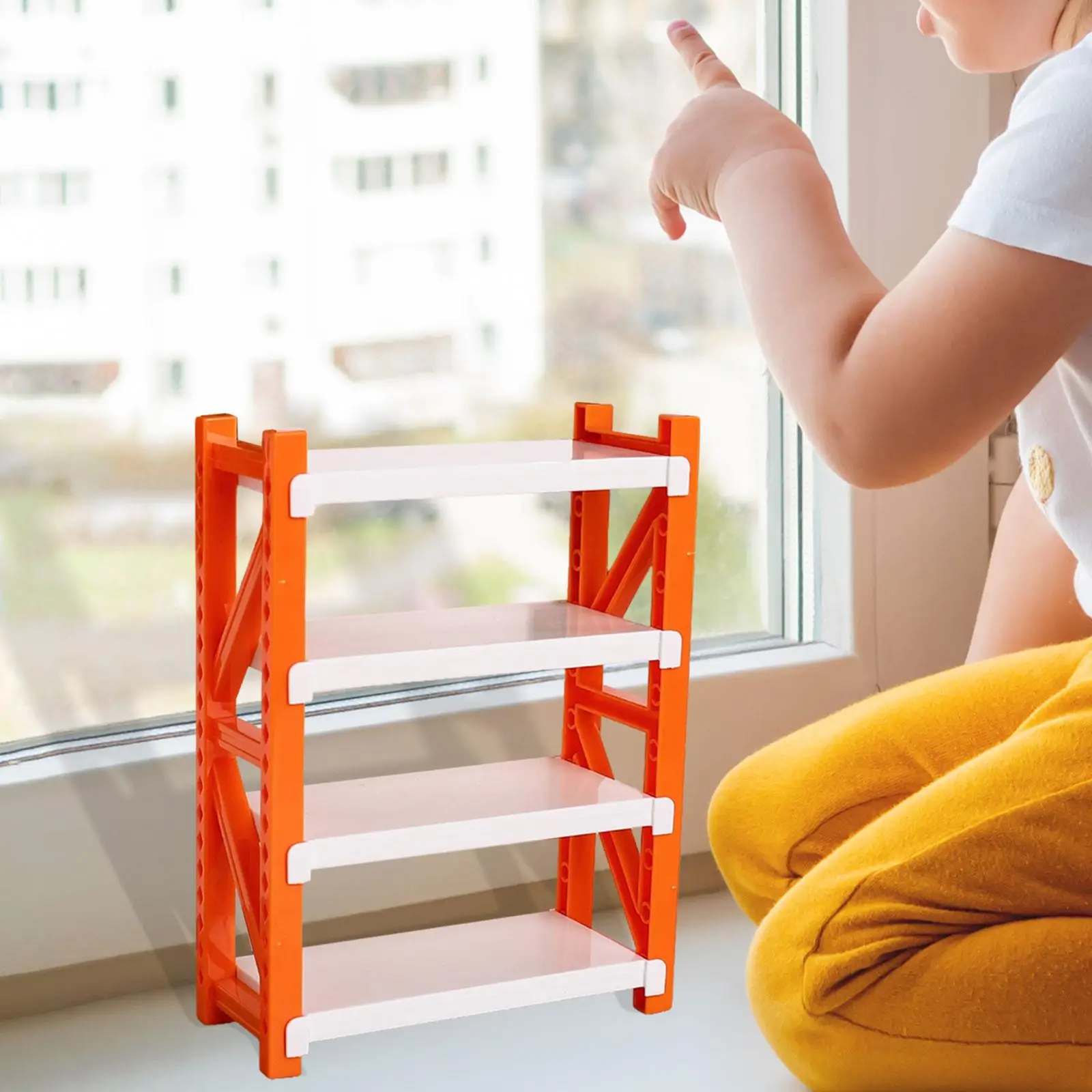 رف تخزين مصغر لبيت الدمى، خزانة كتب واقعية، رف تخزين متعدد الوظائف مكون من 4 طبقات لدراما المناظر الطبيعية الصغيرة #1