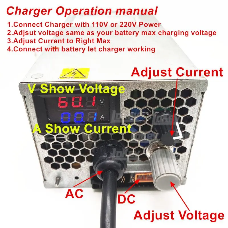 48V 60V 72V 84V 96V 100.8V 120V 130V 10A 20A 30A 50A  Adjust current charger lipo lifepo4 battery chargeur cargador carregador