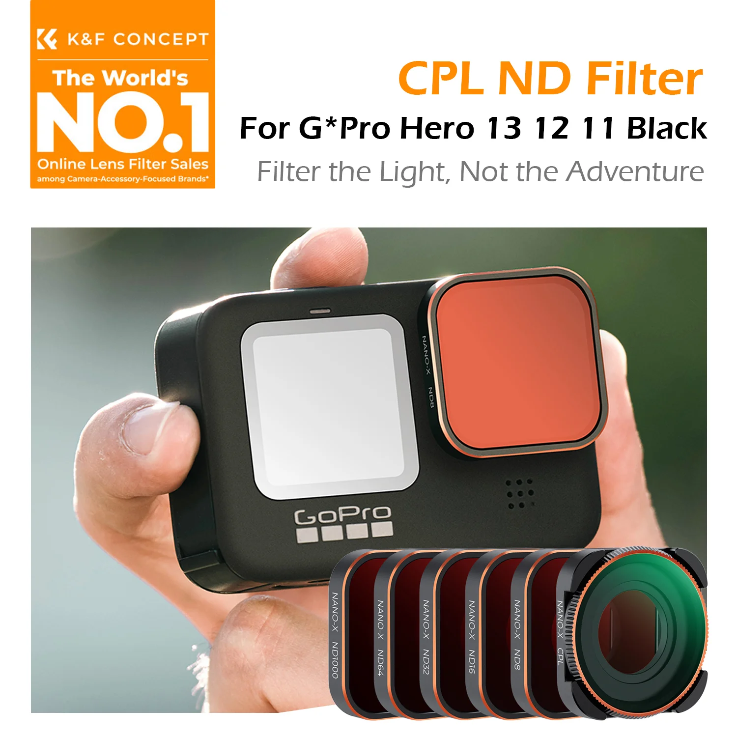 K&F CONCEPT Conjunto de Filtros CPL ND para GoPro Hero 10 11 12 13 Preto Variável ND8 ND16 ND32 ND64 ND1000 ND2-32 ND32-512 Câme