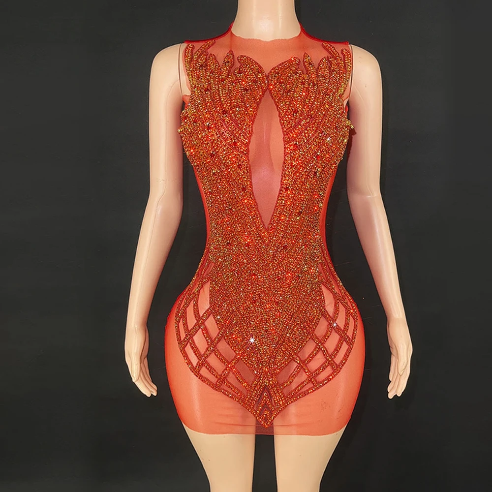 Customized Tassels  Mesh lace Transparent High Elastic Short Sleeve Sequins Sexy Tight Party Dress  Stage Performance Dress