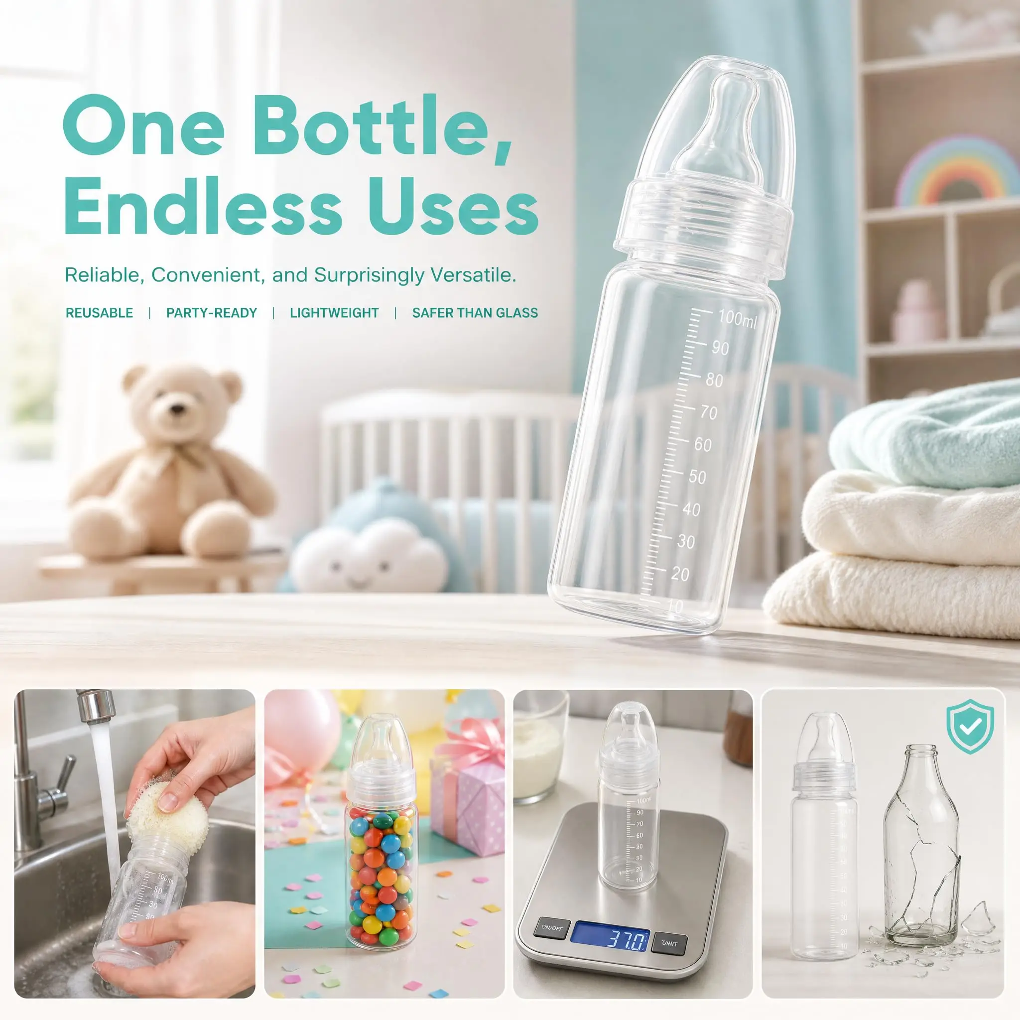 20Pcs Disposable Baby Bottles Plastic Newborn Milk Bottles with Scale Classic Clear Neck for Baby Shower Game Travel Nursing New