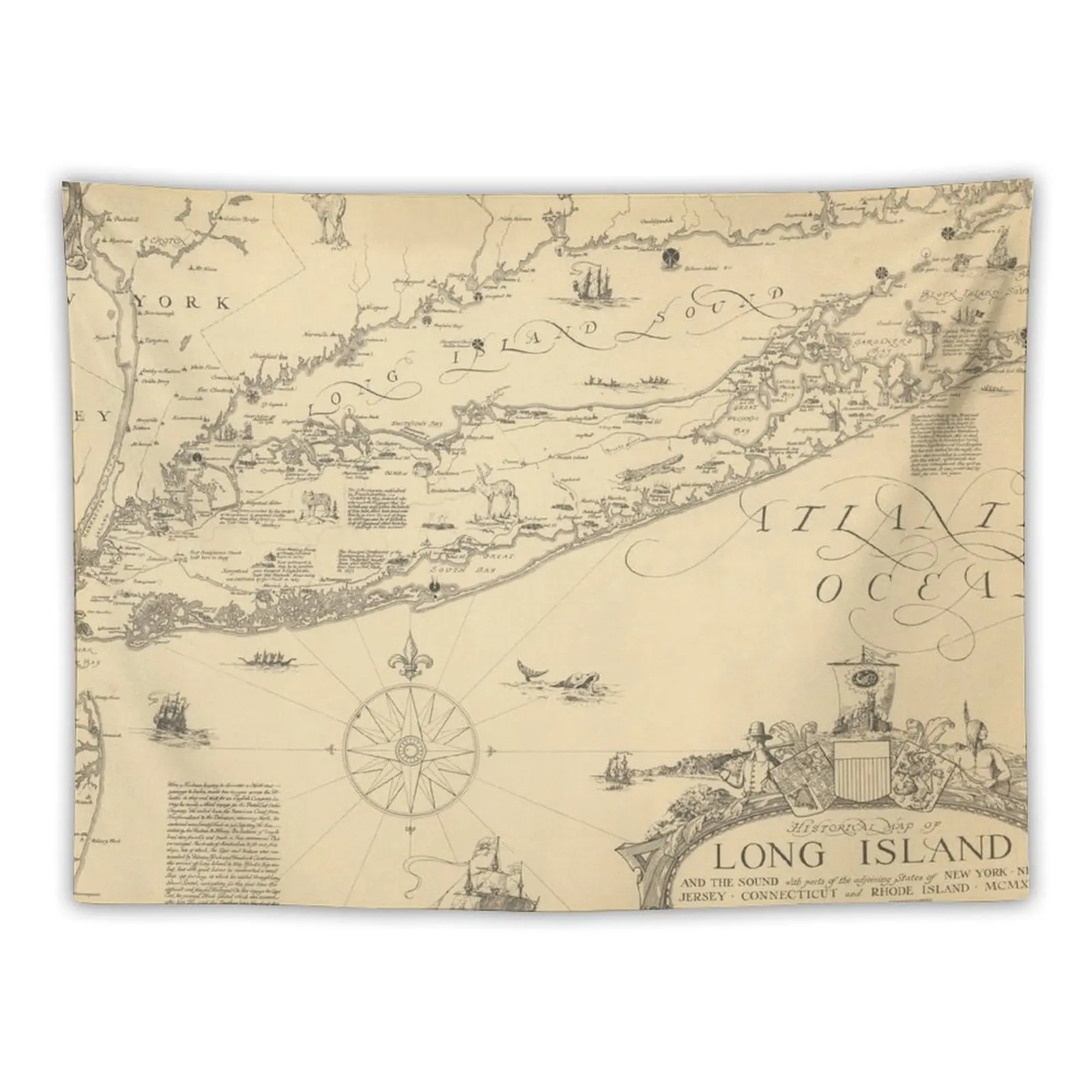 Old Long Island NY Map (1925) Vintage Nassau & Suffolk New York Atlas Tapestry Decorative Wall Murals Room Ornaments Tapestry