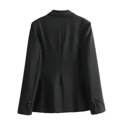 Maxdutti-Blazers de cuello chal de fiesta de estilo francés para mujer, trajes negros informales de retales de satén para mujer