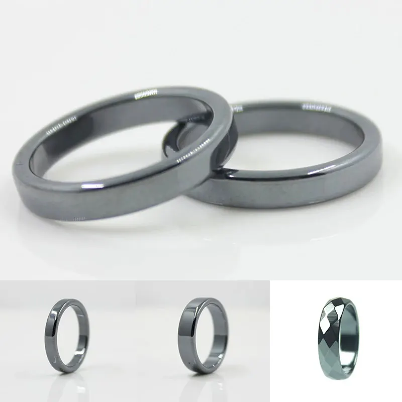 Natural Stone Hematite Ring Flat Arc Black Gallstone Couple Non-magnetic Ring Geometry Design Finger Rings Party Jewelry Gift