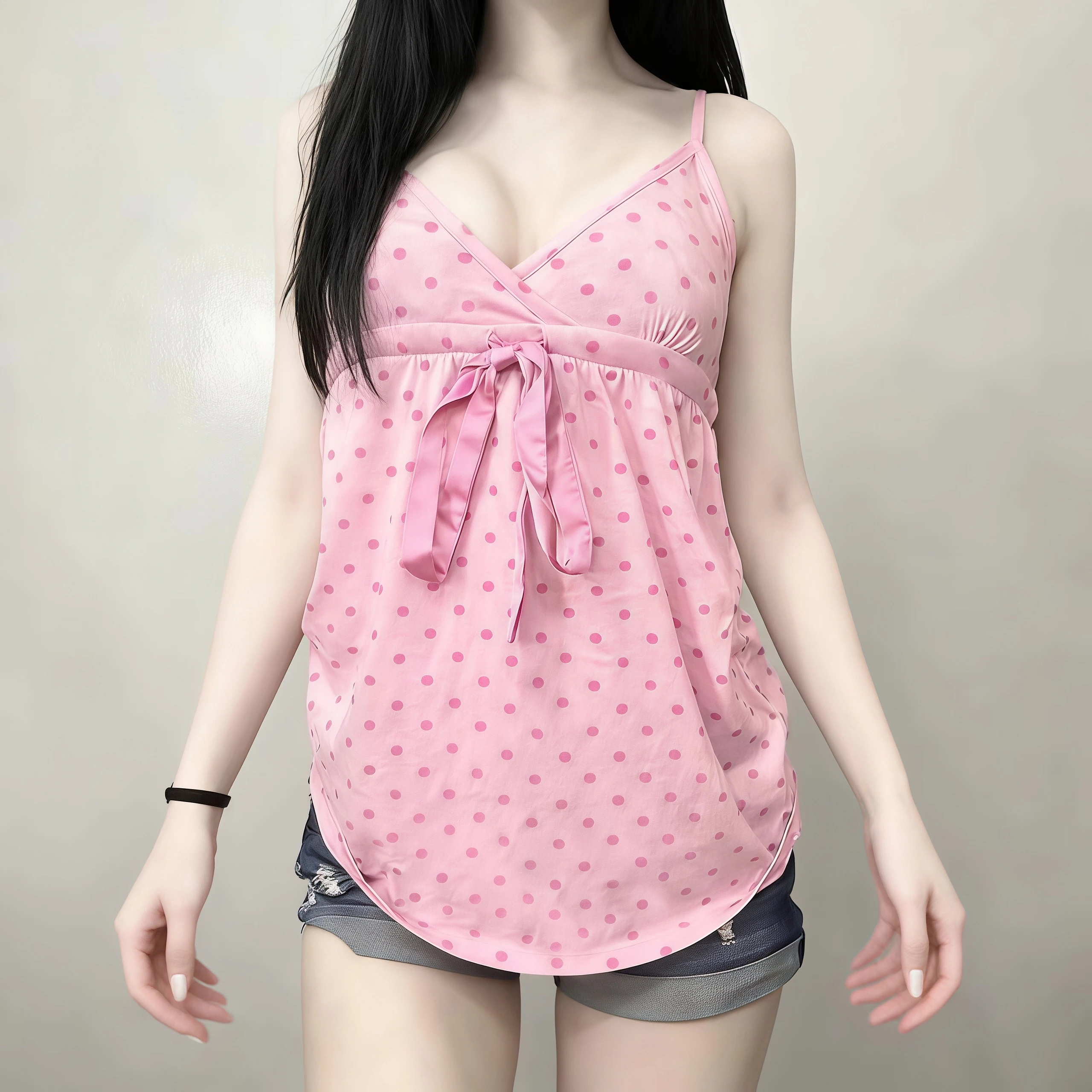 Women Y2K Pink Polka‑Dot Spaghetti Strap Cami Top V‑Neck Front Bow Knot Loose Sleeveless Tank Tops Sweet Casual Summer Camisole