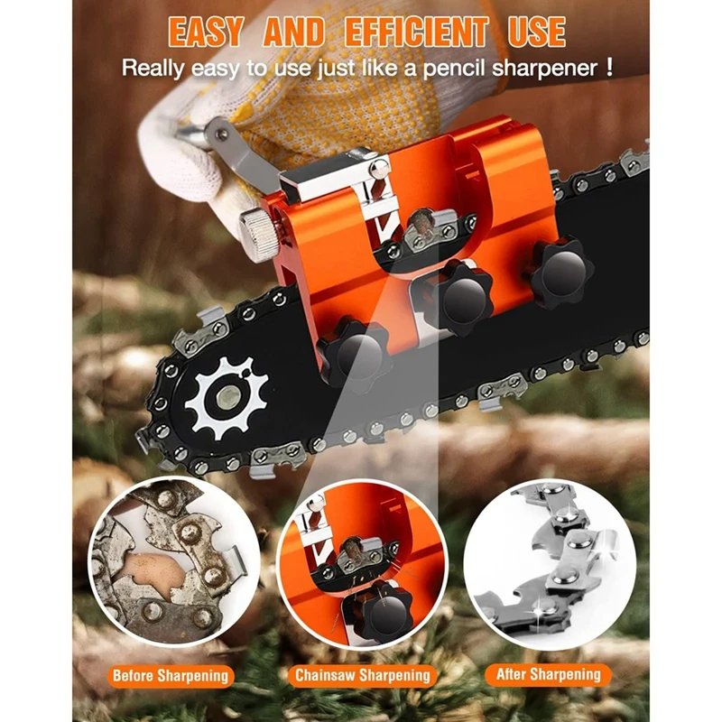 Portable Chainsaw Chain Sharpening Kit Orange Aluminum Alloy With 5 Sharpen Rods For Chain And Electric Saws