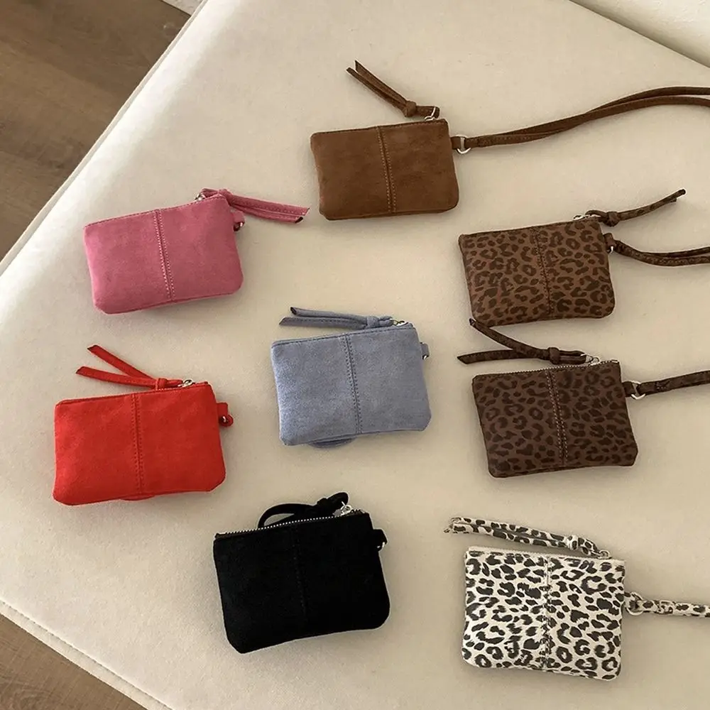 Portamonete in pelle scamosciata PU Ins con stampa leopardata, mini borsa portaoggetti con collo appeso, borsa a tracolla, portafoglio con cordino in stile coreano