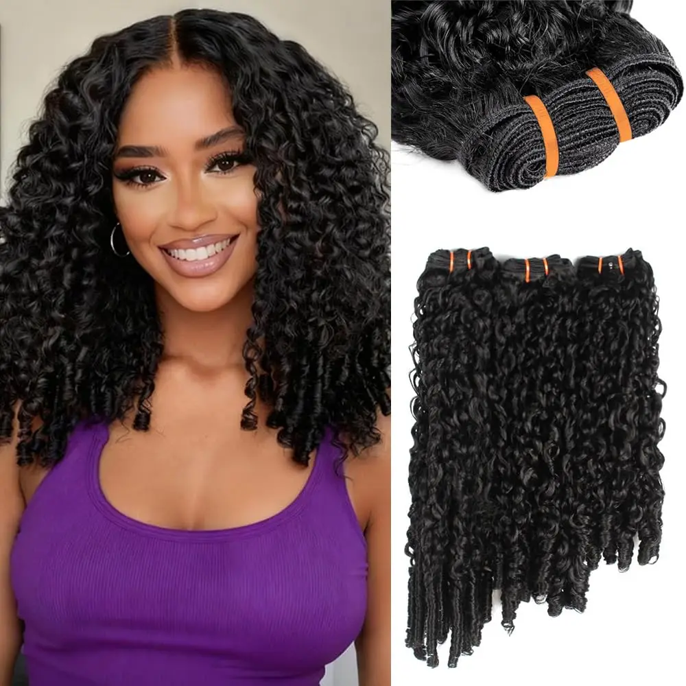 

Burmese Curly Bundles Human Hair 14-34 Inch Synthetic Deep Curly Bundles with Spiral Ends Quick Weave Extensions 3Pcs For Women