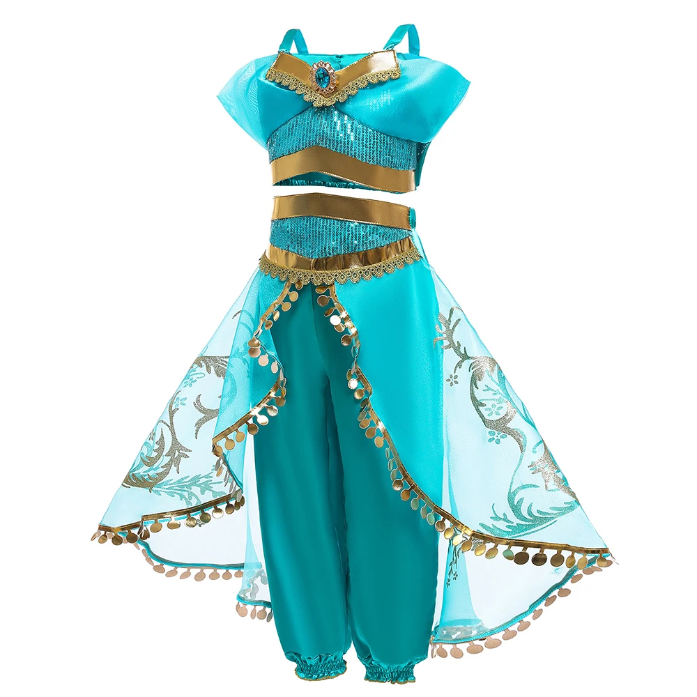 Costume de Princesse Arabe Jasmine pour Fille, Tenue de Carnaval, de Barrage de Lampe Aladdin, Vêtements de ixd'Anniversaire