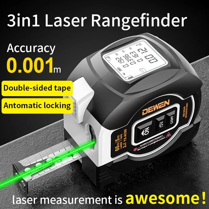 German Digital Laser Tape Measure Stainless Steel Blade with ABS and Steel Metric Instrumentation System Level Measurement