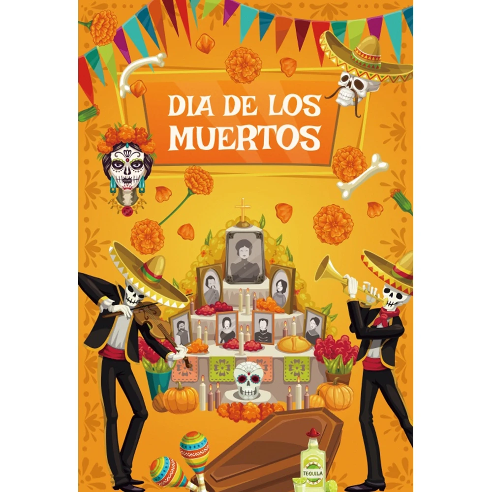 Mexico Day of the Dead Backdrops For Photography Marigold Carnival Dress-up Dance Guitar Party Decor Backgrounds Photo Studio