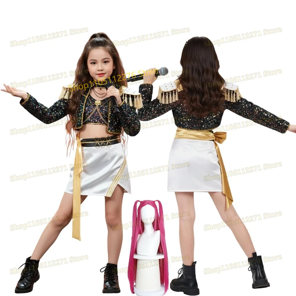 Anime KPop Demon Hunters Zoey Cosplay Kostuum Pruik Jas Rok Dassen Kwasten Rekwisieten Huntrix Jurk Voor Vrouwen Meisjes Huntrix Party