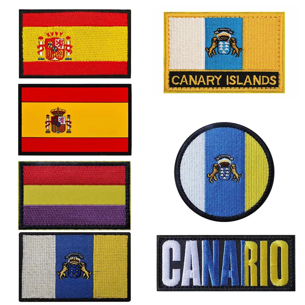 Islas Canarias Embroidered Flags Patches Appliqued For Clothes Clothing Canary Islands Spain Flag Emblem Shoulder Spanish Badges