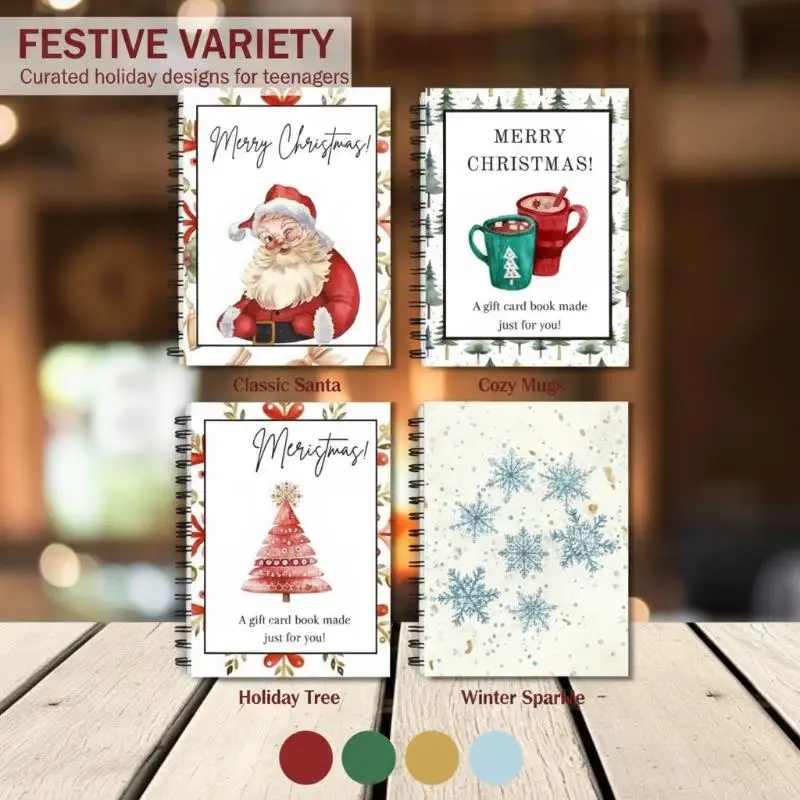 Spiral-Bound Christmas Gift Card Book Compact Size Portable Holiday Souvenir for Teenagers Christmas Outdoor Activities