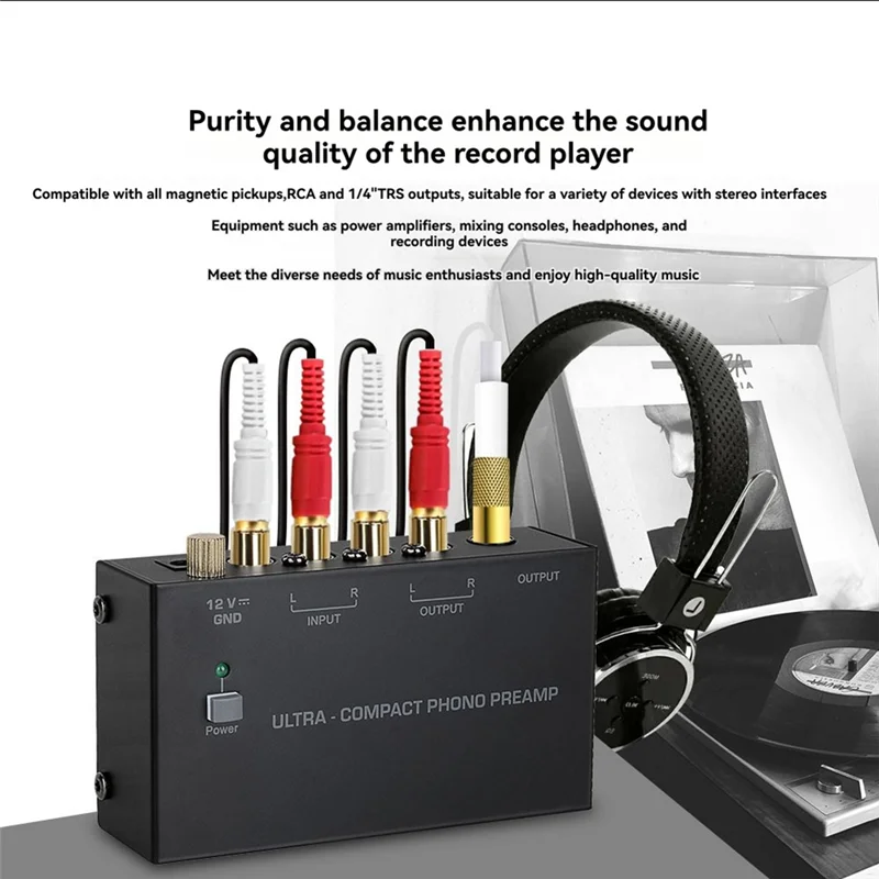 ABSY Pultra-Compact For Vinyl Turntable Phono Preamp With Low Noise Operation Enhanced Audio Conversion Support For Mm Cartridge