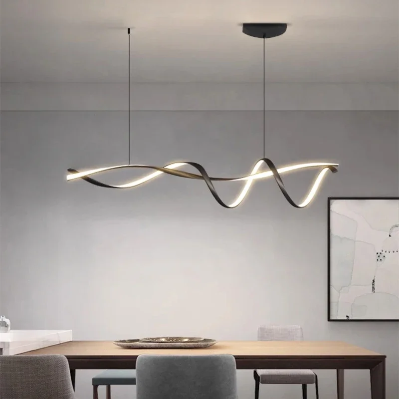 Wave Twisted LED Pendant Lights Nordic Long Strip Chandelier Living Room Dining Room Bedroom Modern Home Decor Linear Hanglamp