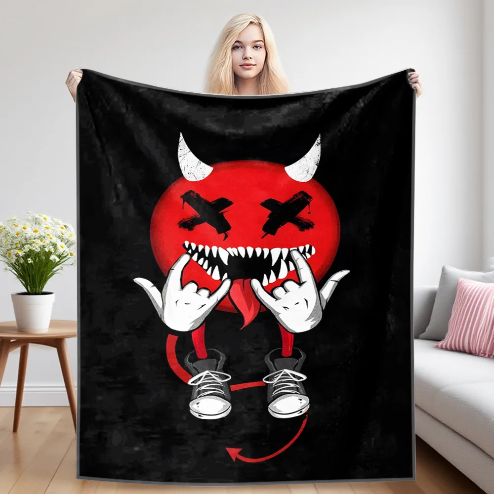 Devil Emoji Winter And Summer Dual-Use Comfortable Flannel Blanket, Soft And Sticky Sofa Cover Blanket, Exquisite Gift
