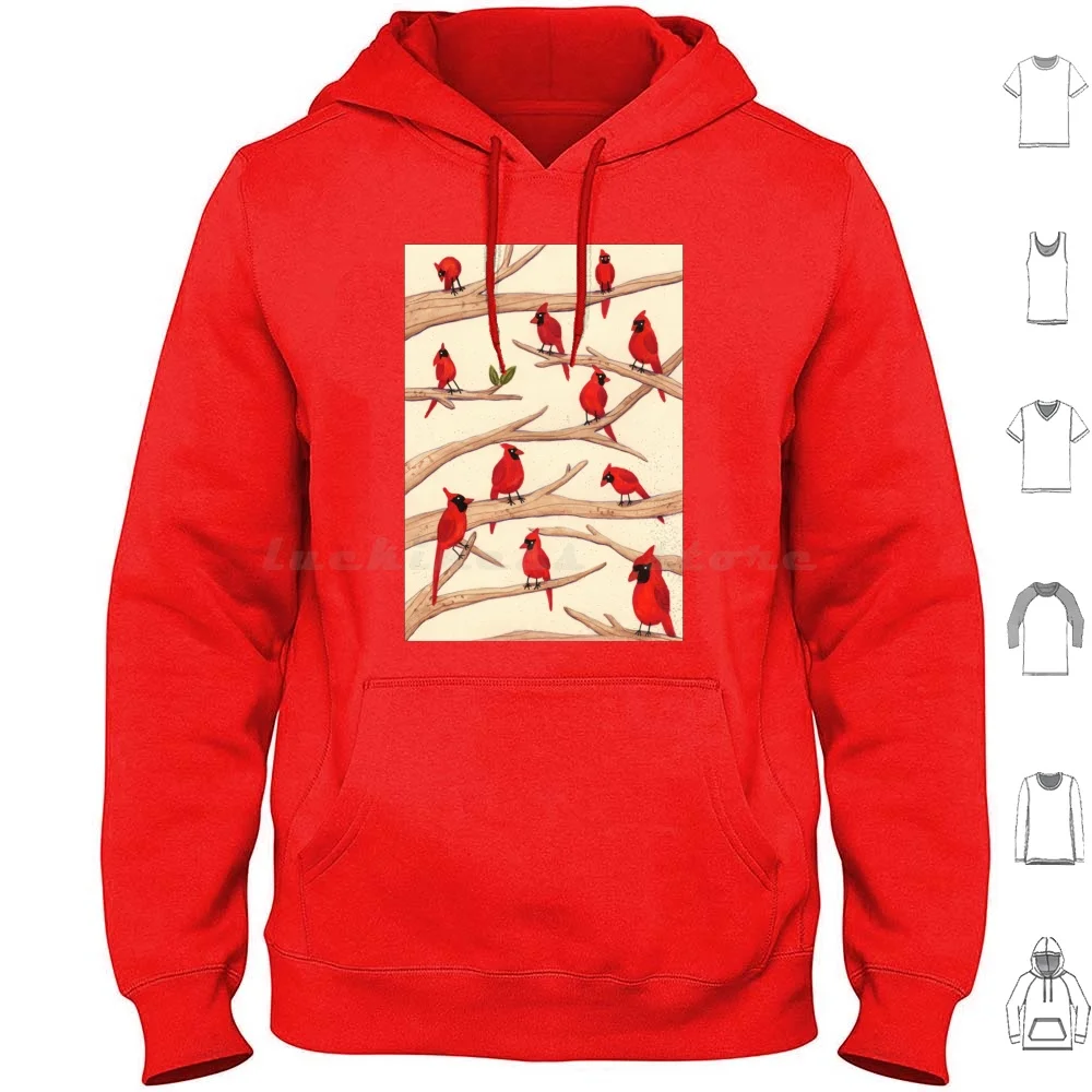 Cardinals Hoodie cotton Long Sleeve Cardinals Cardinal Bird Red Tree Branch Leaf Flock Cute Sweet Wing Pattern Group