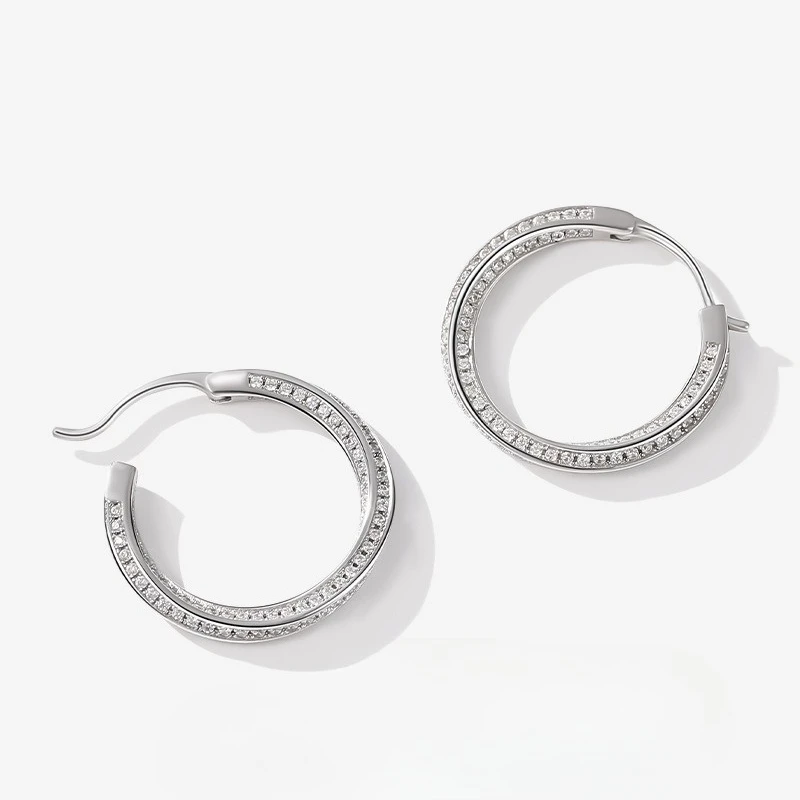 

New S925 Silver S925 Silver Ear Ring Women's Fashion Texture Micro Inlaid Zircon Circle Ear Buckle Ear Jewelry Wedding Jewelry
