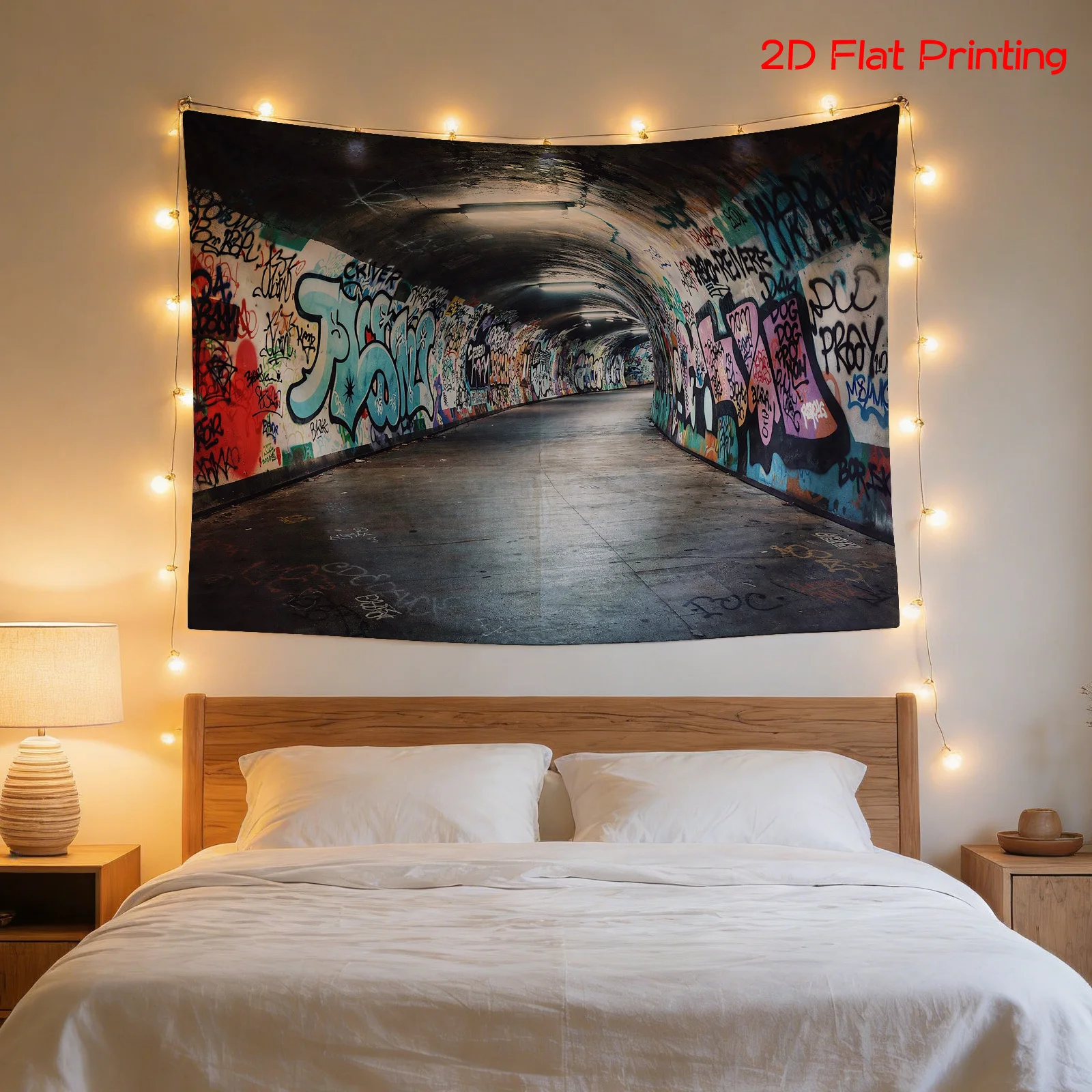 Aesthetic Graffiti Tunnel Mural Tapestry Wall Hanging Underpass Street Art Urban Decor Polyester Fabric Poster Print Decoration