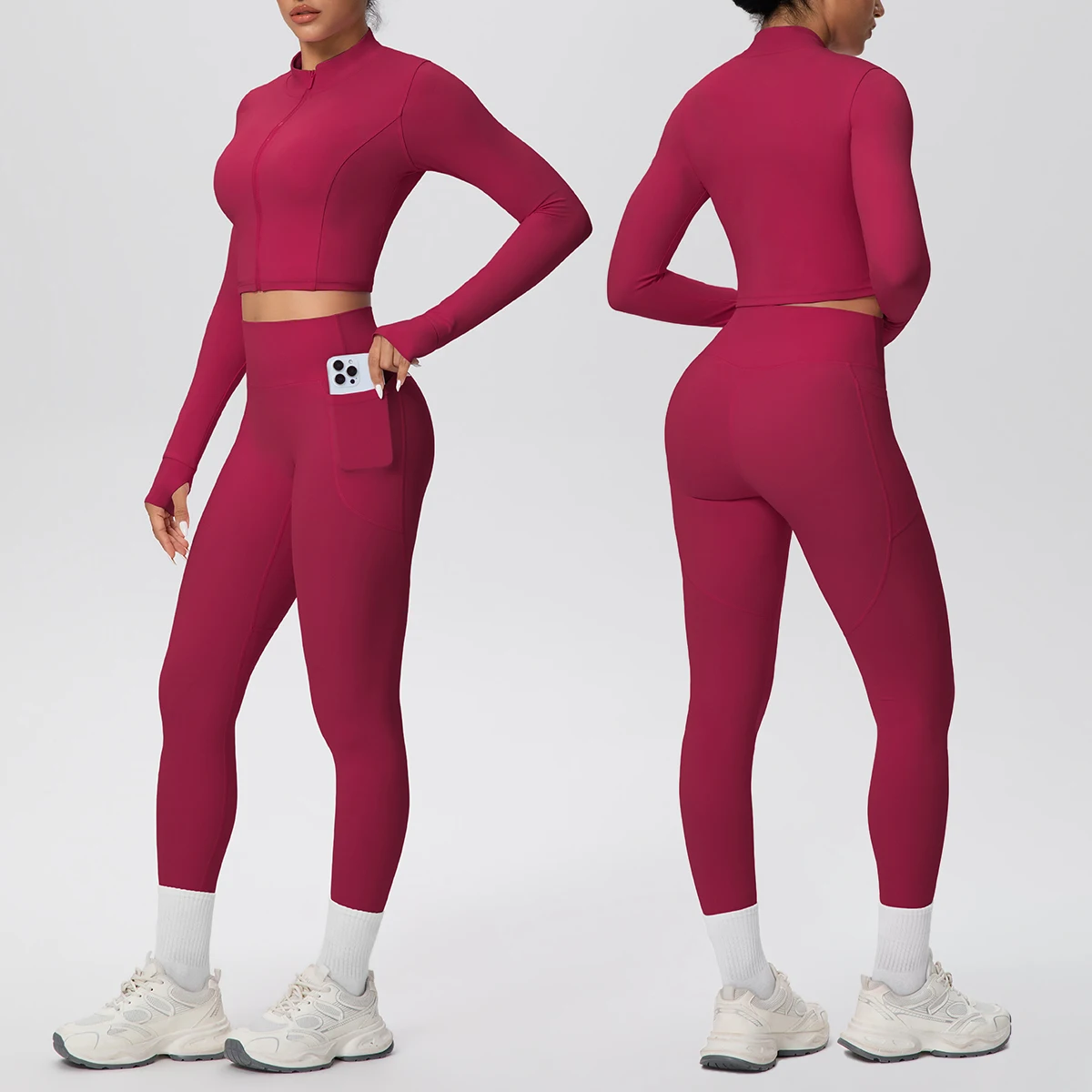

Комплект из 2 предметов: спортивный костюм для йоги и фитнеса с высокой степенью сжатия, женская спортивная одежда, комплект для йоги с молнией, длинными рукавами, для бега на открытом воздухе, комплект из леггинсов для йоги