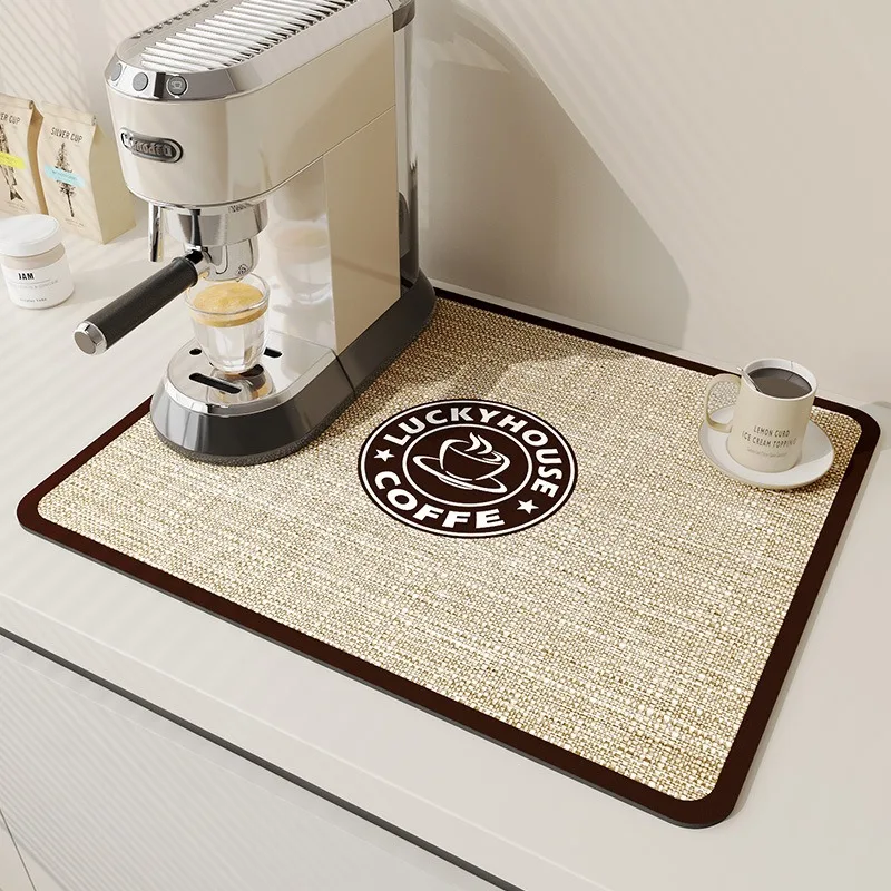 Coffee Maker Brown Dish Drying Mat Kitchen Countertop Super Absorbent Pad Non Slip Home Dining Desktop Diatom Maud Drain Pads