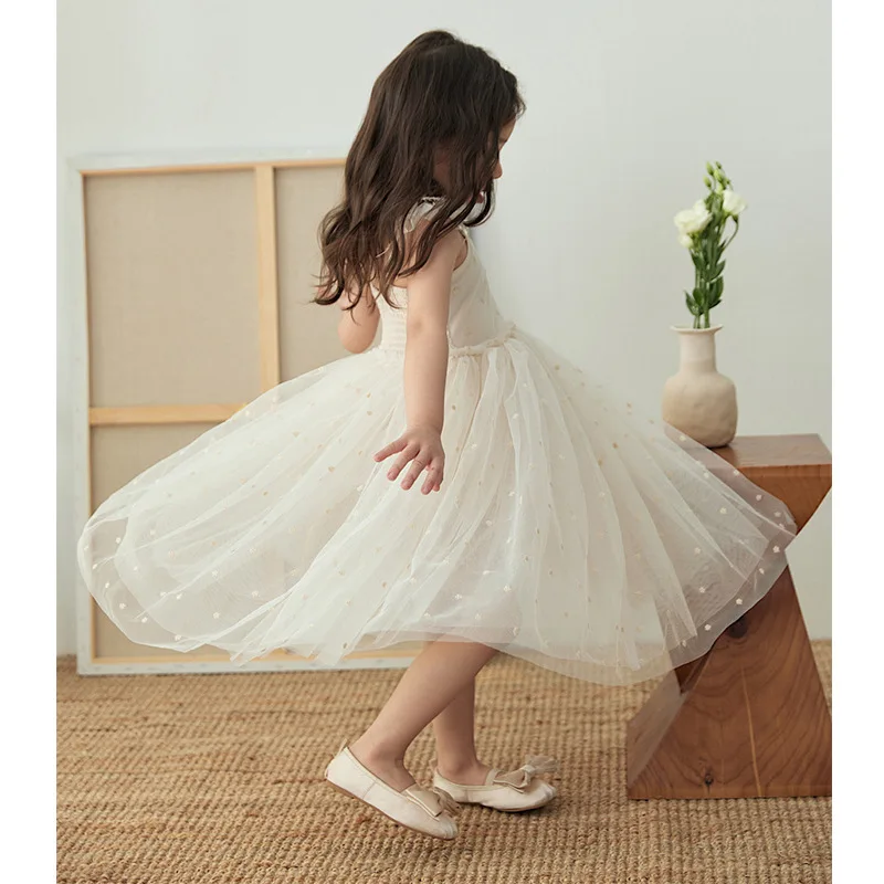 Baby Girl Dress Child Princess Summer Feathered Vest Slip Dress Baby Girls Birthday Dresses Mesh Dress Cute Fashion Long Skirt