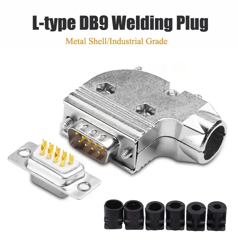 Metal DB9 Soldering Connector Industrial L-type 90 Degree RS232 Serial Port Male Female Welding Plug D-SUB 9 Pin Connectors