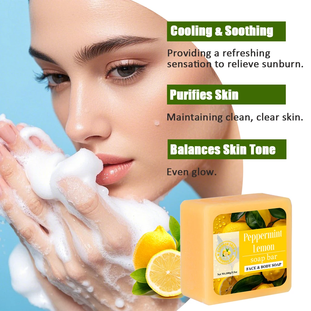 

Очищающее мыло для лица с лимоном и мятой — глубоко очищает, осветляет кожу, балансирует масло/осведию, все типы кожи