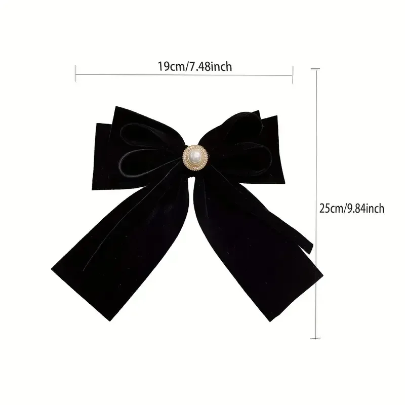 Fabric velvet bow streamer spring clip pearl decorative hairpin temperament top Christmas hair accessories hair clips for girls