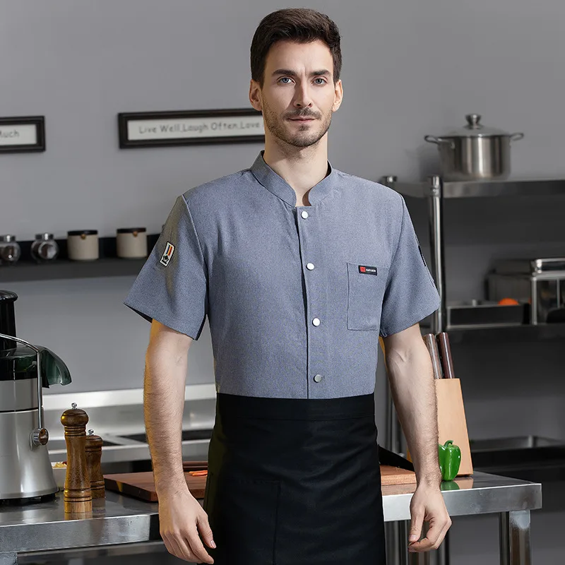 

Western Restaurant BBQ Shop Employee Shirt Hotel Restaurant Canteen Kitchen Work Uniform Short Sleeve Summer Thin Chef Jacket