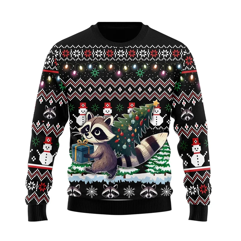 

Funny Raccoon 3D Printed Ugly Christmas Sweater Womens Cute Animal Unisex Sweatshirt Boys Gift Polyester Pullover Sportswear