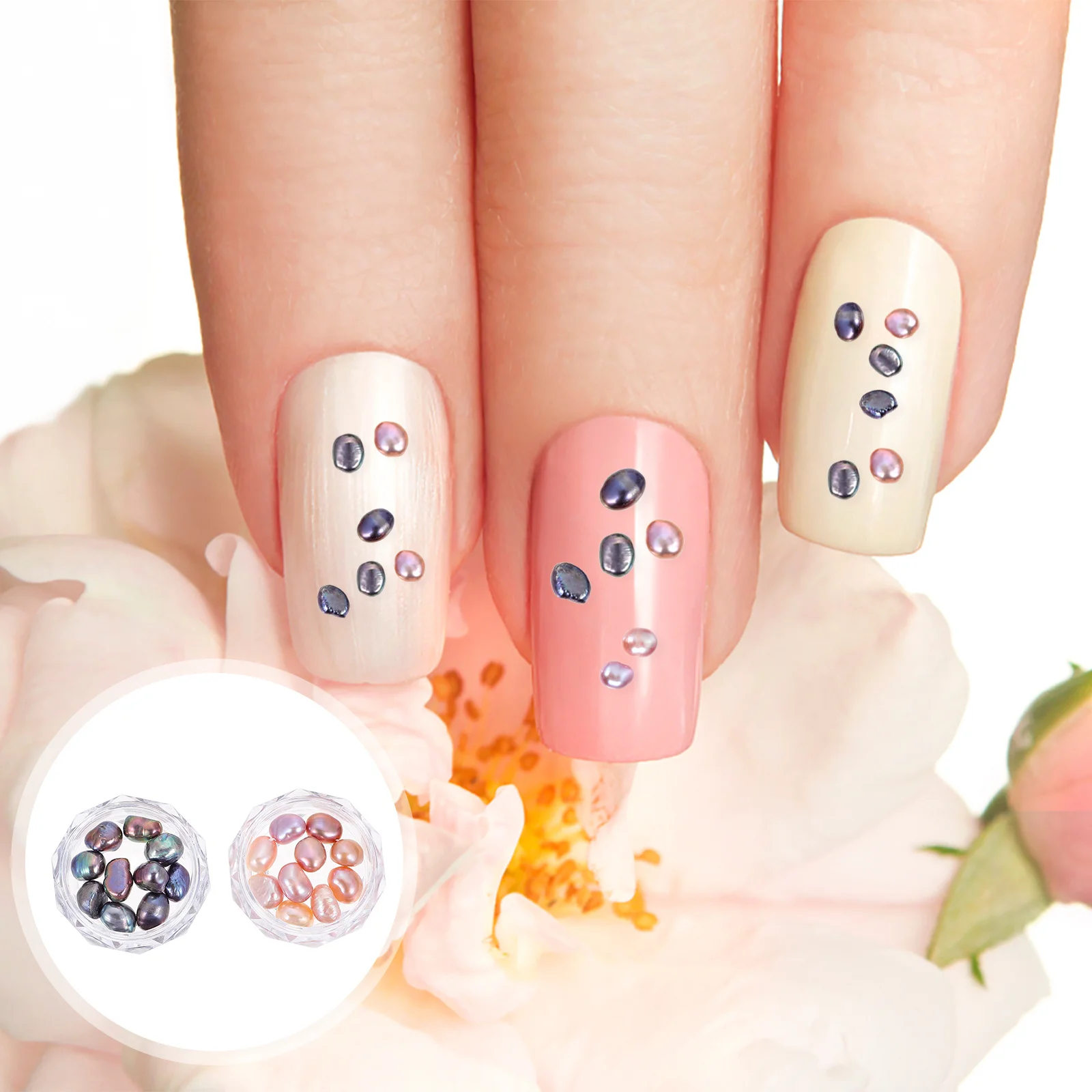 

Nail Art Pearls 2 Boxes Design Decorative Charms for Dating Shopping Work Nail Art Pearls Manicures Ornaments