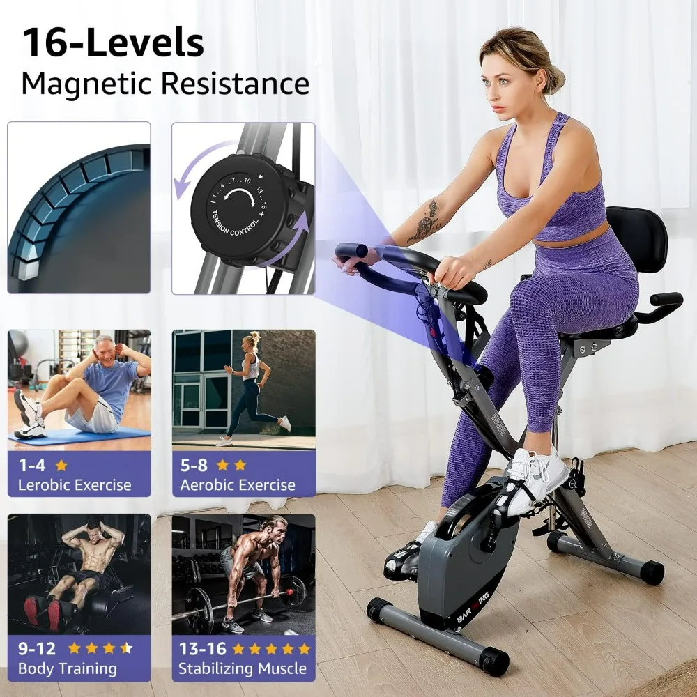 Hometrainer Voor Thuistraining Hometrainer | 330Lb Capaciteit, 16 Niveaus Magnetische Weerstand, Aanpassingen Van De Rugleuning Van De Stoel