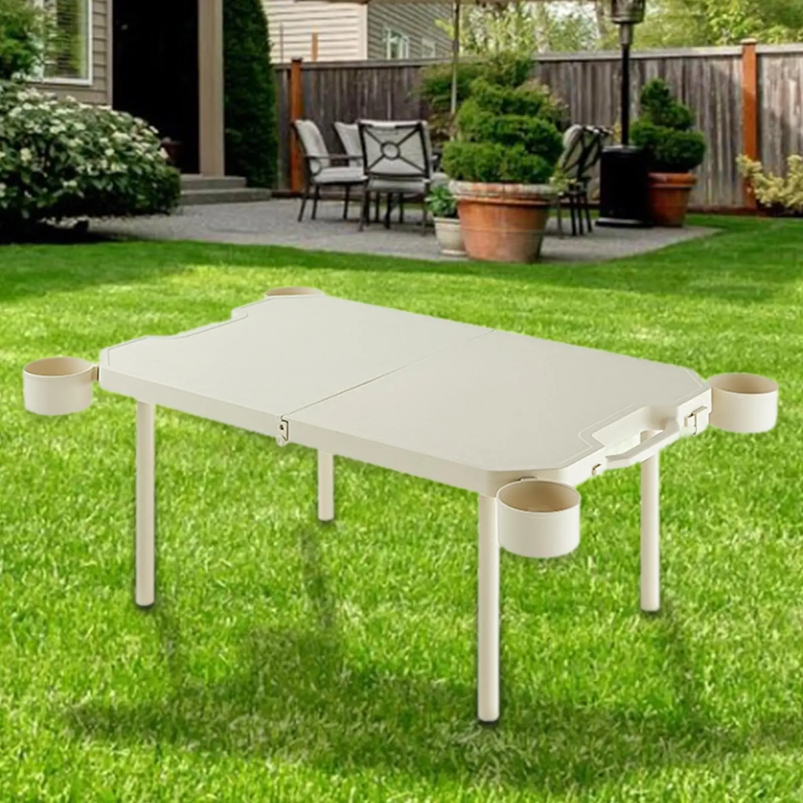 Foldable Camping Table Handle Design with 4 Cup Holders Picnic Desk for Yard