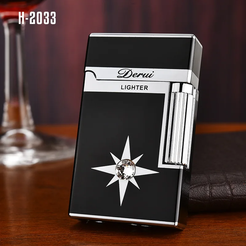 DERUI Metal Langsheng Steel Sound gas Lighter Side Grinding Wheel Ignition High-end Cigarette Accessories Gift With Box For Men