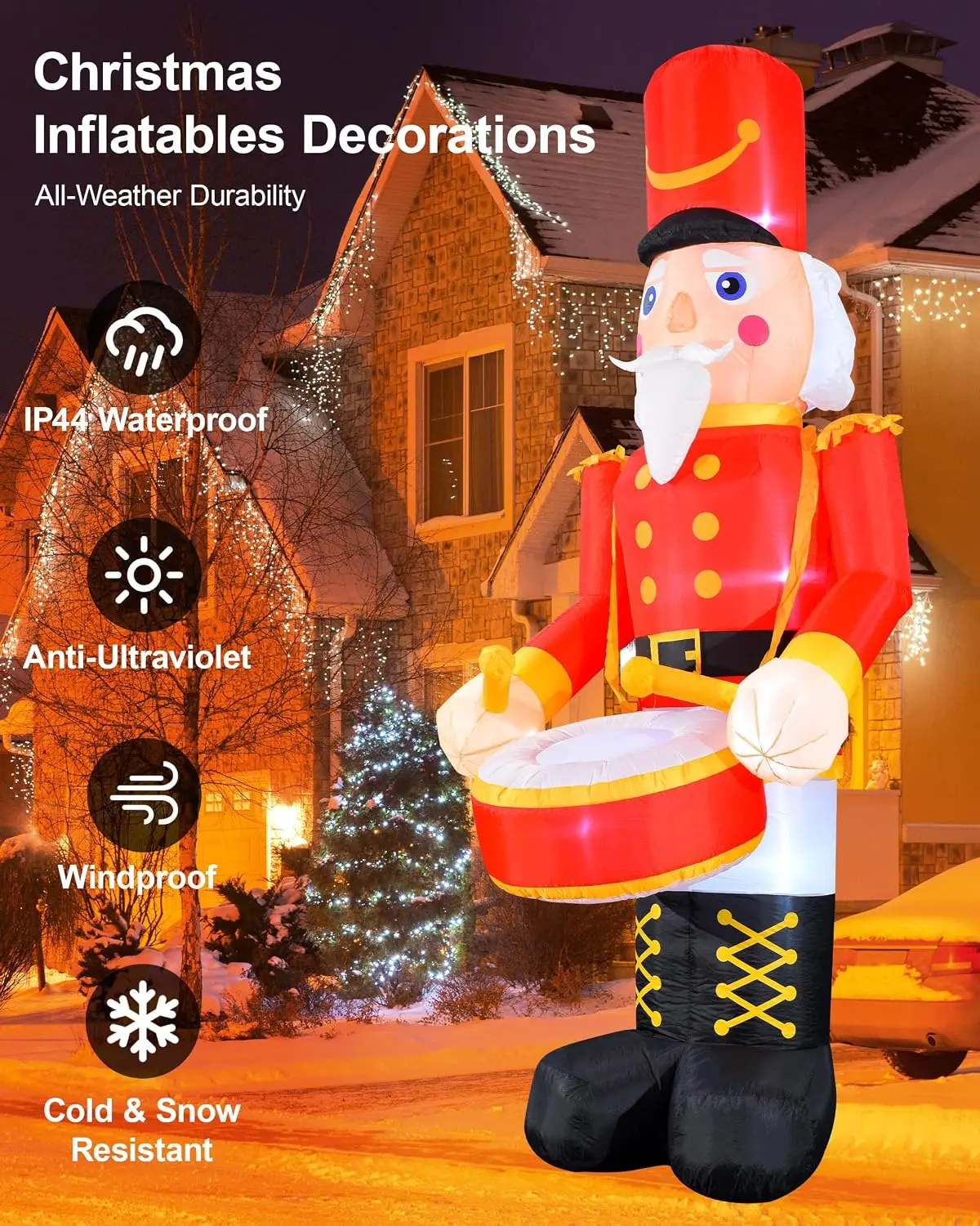 12FT Outdoor Christmas Inflatable Nutcracker with Big Bass Built-in LEDs Giant Christmas Outdoor Holiday Decorations