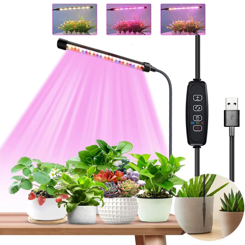 Plant Growth Lamp Indoor Full Spectrum Growth Lamp USB with Aut on/off Timer 360° Adjustable Red Blue Warm White 3Color Dimmable