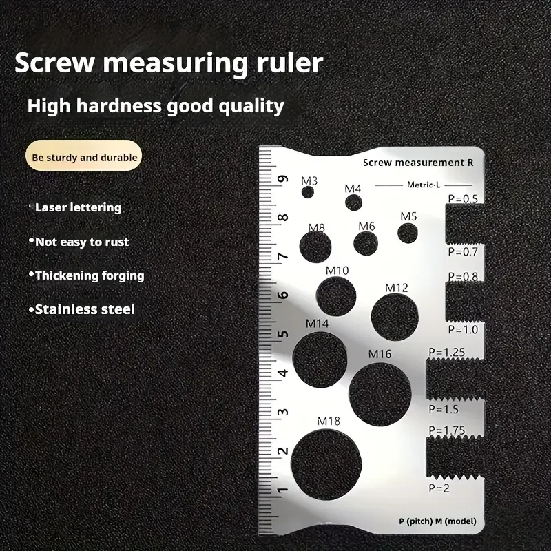 M3-M18 Stainless Steel Thread Checker & Screw Measuring Ruler – Metric Gauge for Screw Pitch, Bolts, Nuts and Screws