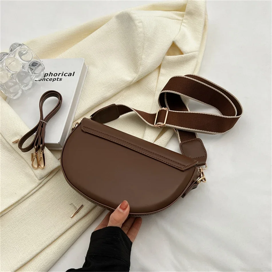 2024 Shoulder Crossbody Bag Ladies Vintage Underarm Handbags Bolsa Small Solid Color Leather Saddle Armpit Bags for Women