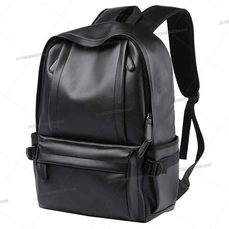 

Men's Fashion PVC Leather Backpack, Large-capacity Schoolbag, Laptop Backpack, Black Travel Bag.