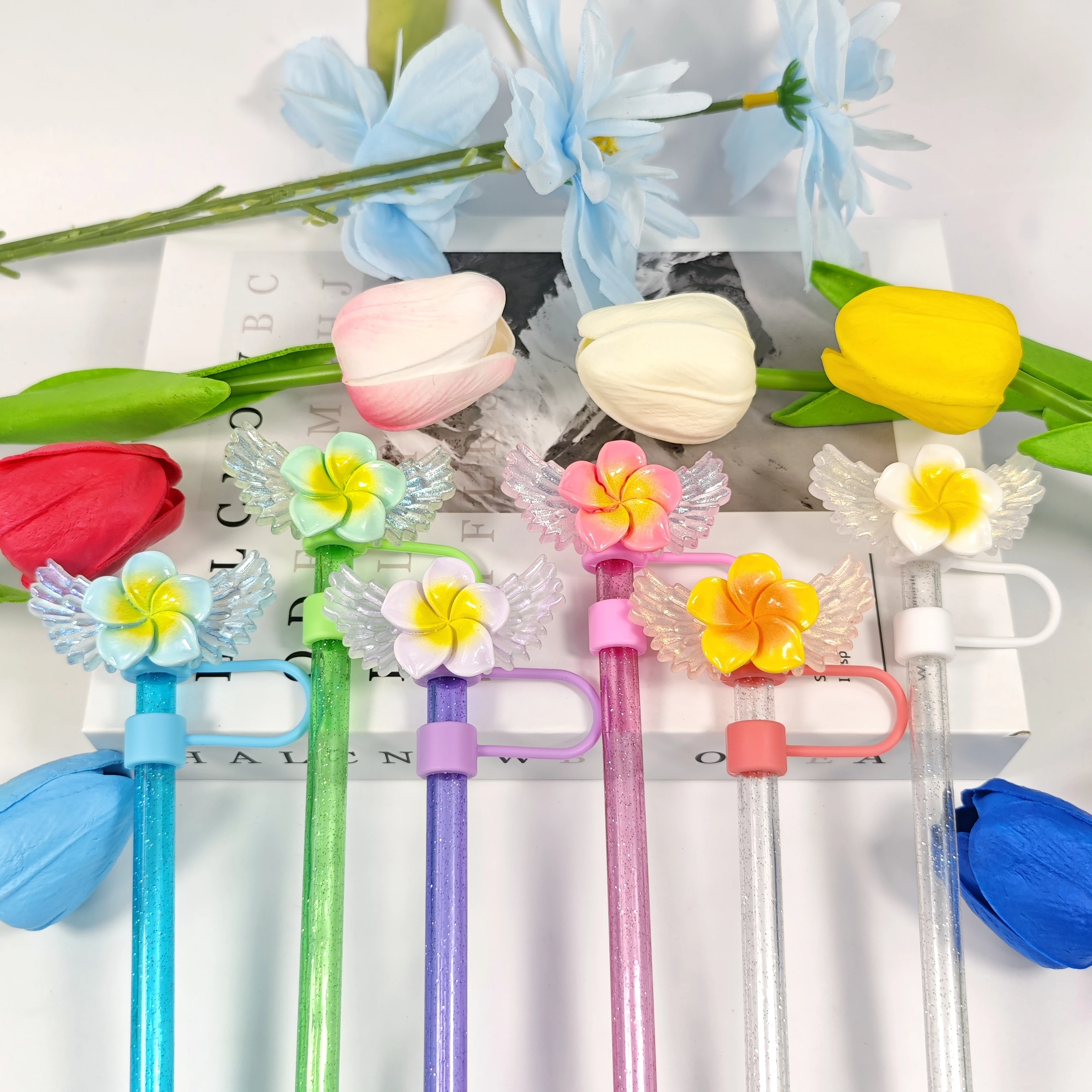 New Multi-Color Frellia Angel Wings Series Straw Cover Dust Cap