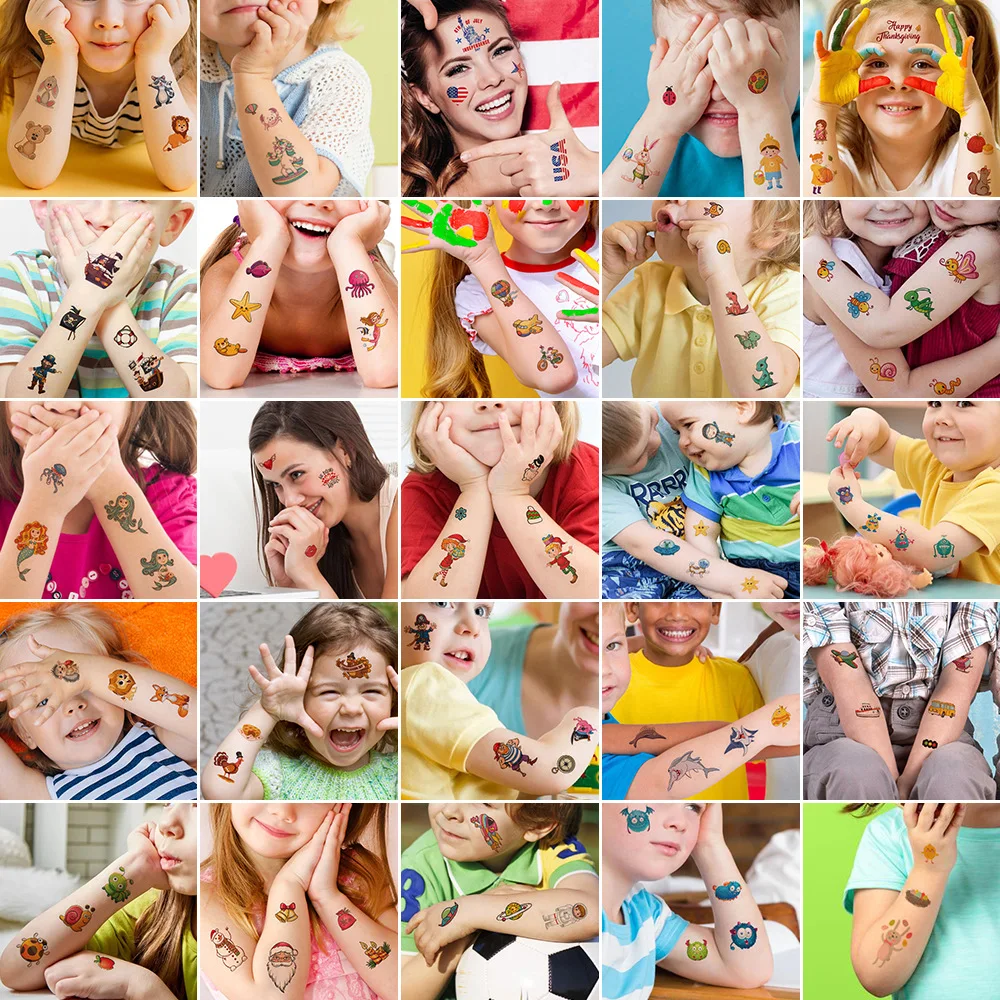 10 Stück Kinder Cartoon Tattoo Aufkleber Wasserdicht Niedlich Uhr Tier Dinosaurier Einhorn Meerjungfrau Blume Fee Pirat Gesicht Aufkleber