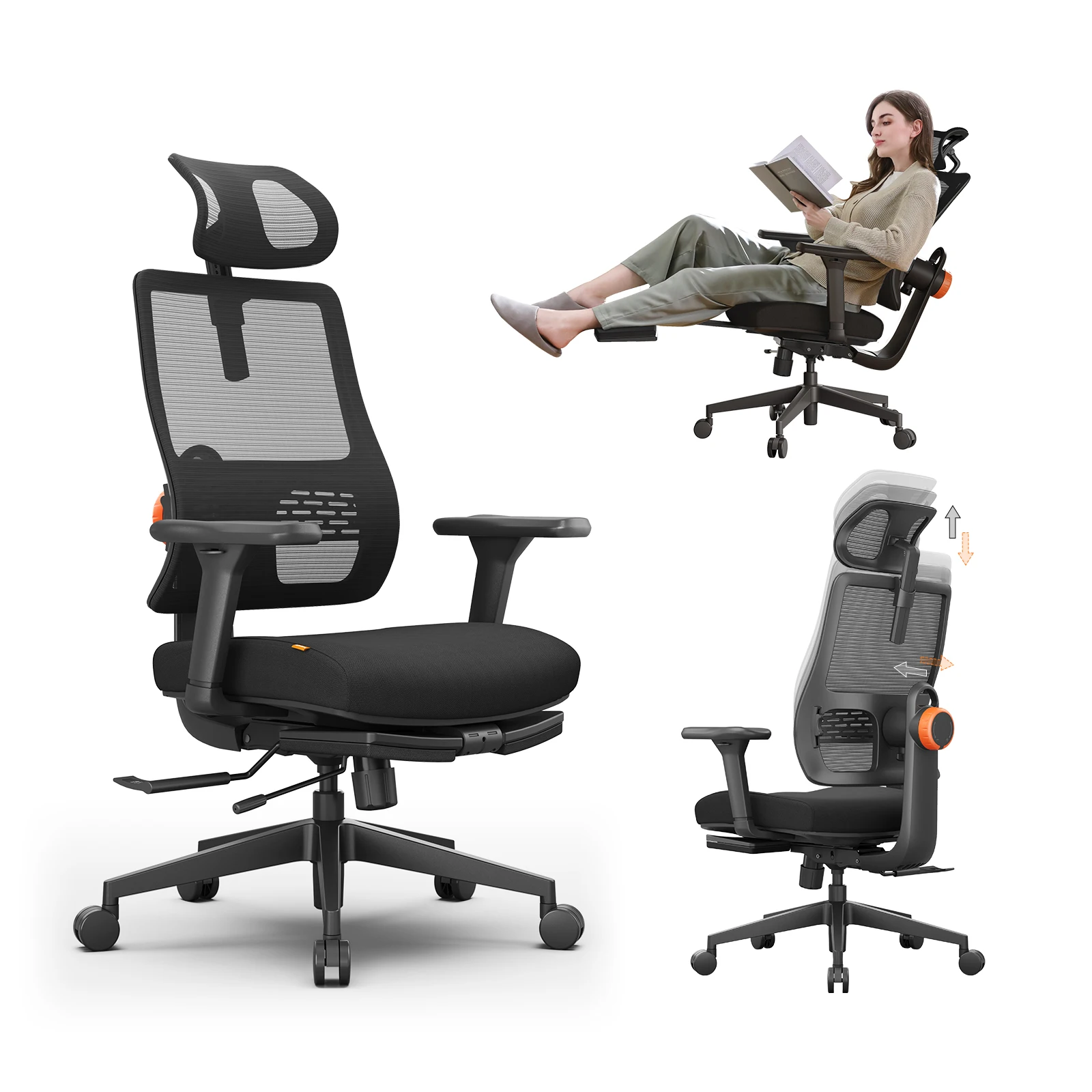 Newtral MAGICH-BP Silla de Oficina Ergonómica con Soporte Lumbar Adaptativo, Silla para Juegos con Reposapiés, Reposabrazos y Reposacabezas Ajustables, Silla Giratoria de Escritorio