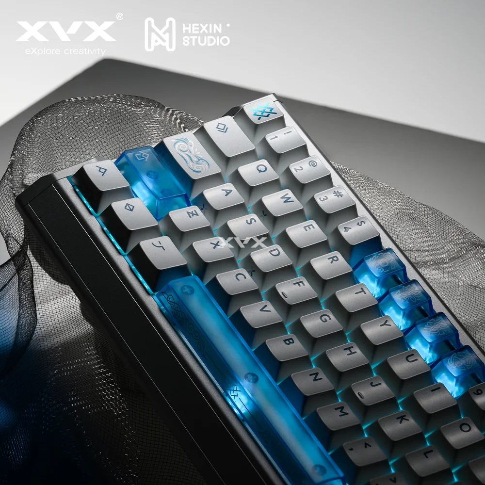 

Клавиатура XVX Eternity R2 полноразмерная, профиль Cherry, с двойной печатью на PBT-клавишах, прозрачные поликарбонатные клавиши, белые и синие, 205 клавиш.