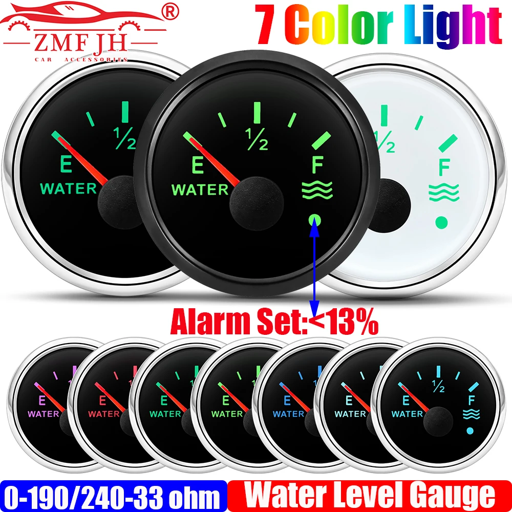 

ZMFJH указатель 2 "52 мм датчик уровня воды с сигнализацией 7 цветов свет 0-190 Ом, 240-33 Ом измеритель резервуара для воды индикатор для авто лодки